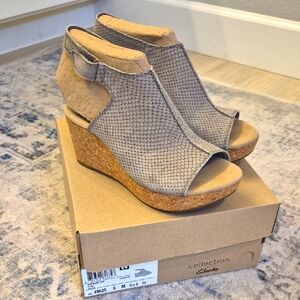 Clarks Women's Annadel Joy Leather Wedge Sandals 8